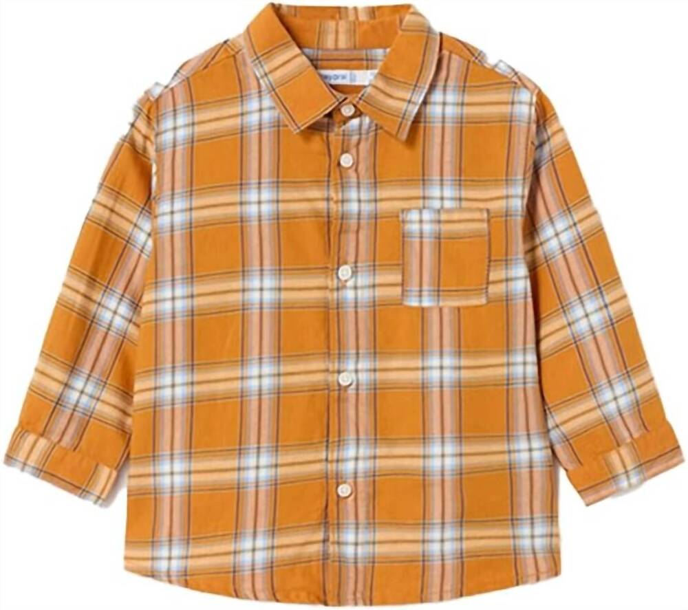 NEW MAYORAL kids' long sleeve button-down shirt in orange check
